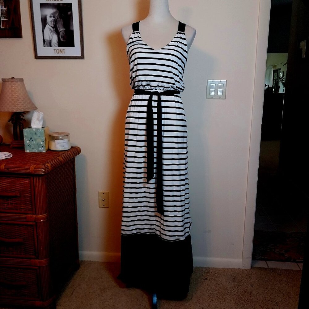EXPRESS STRIPED SIZE S/P STRETCHY RACER BACK MAXI DRESS